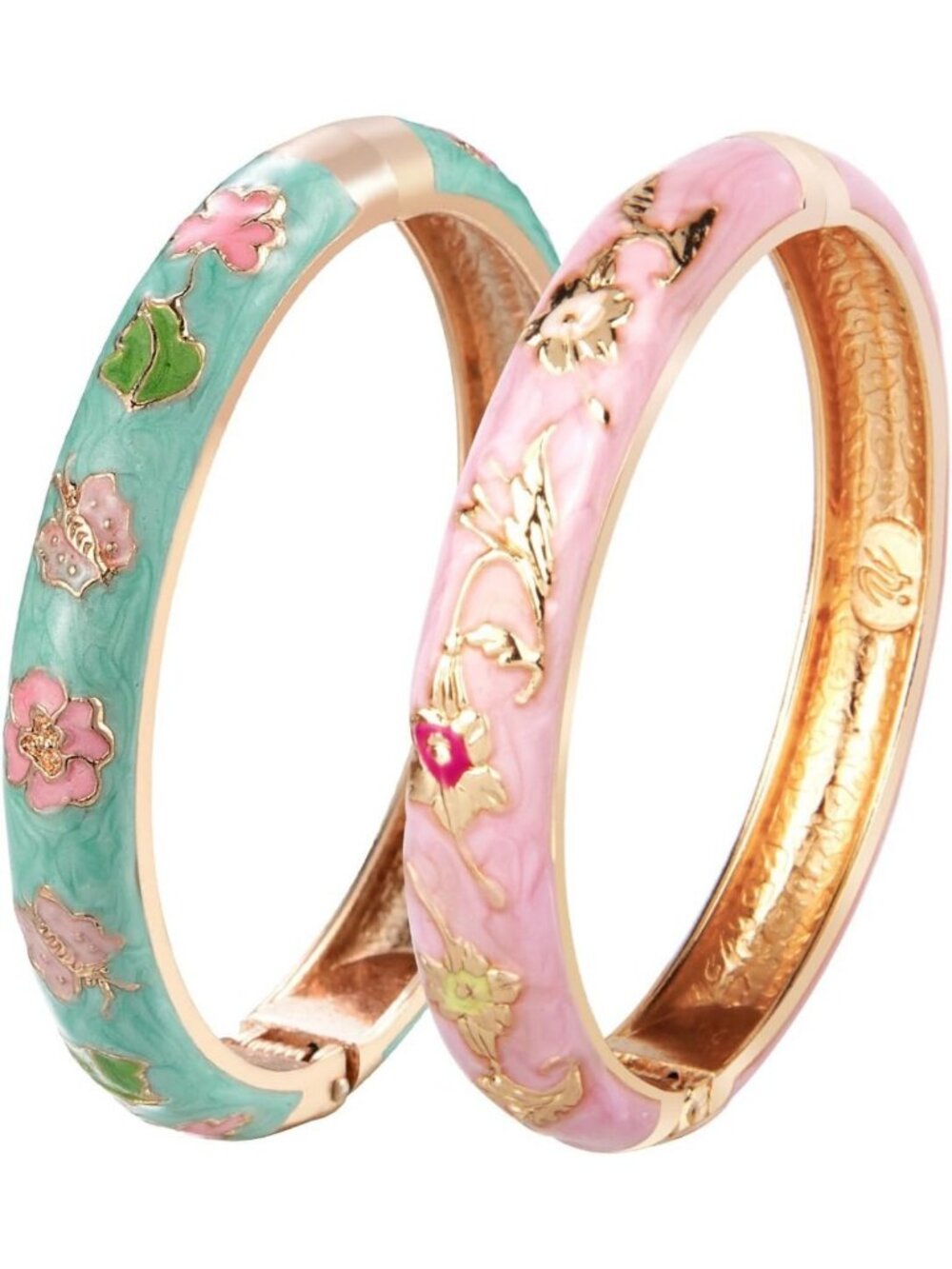 Colorful Cloisonne Butterfly Cuff Bracelet - Enameled Floral Bangle Jewelry Gift